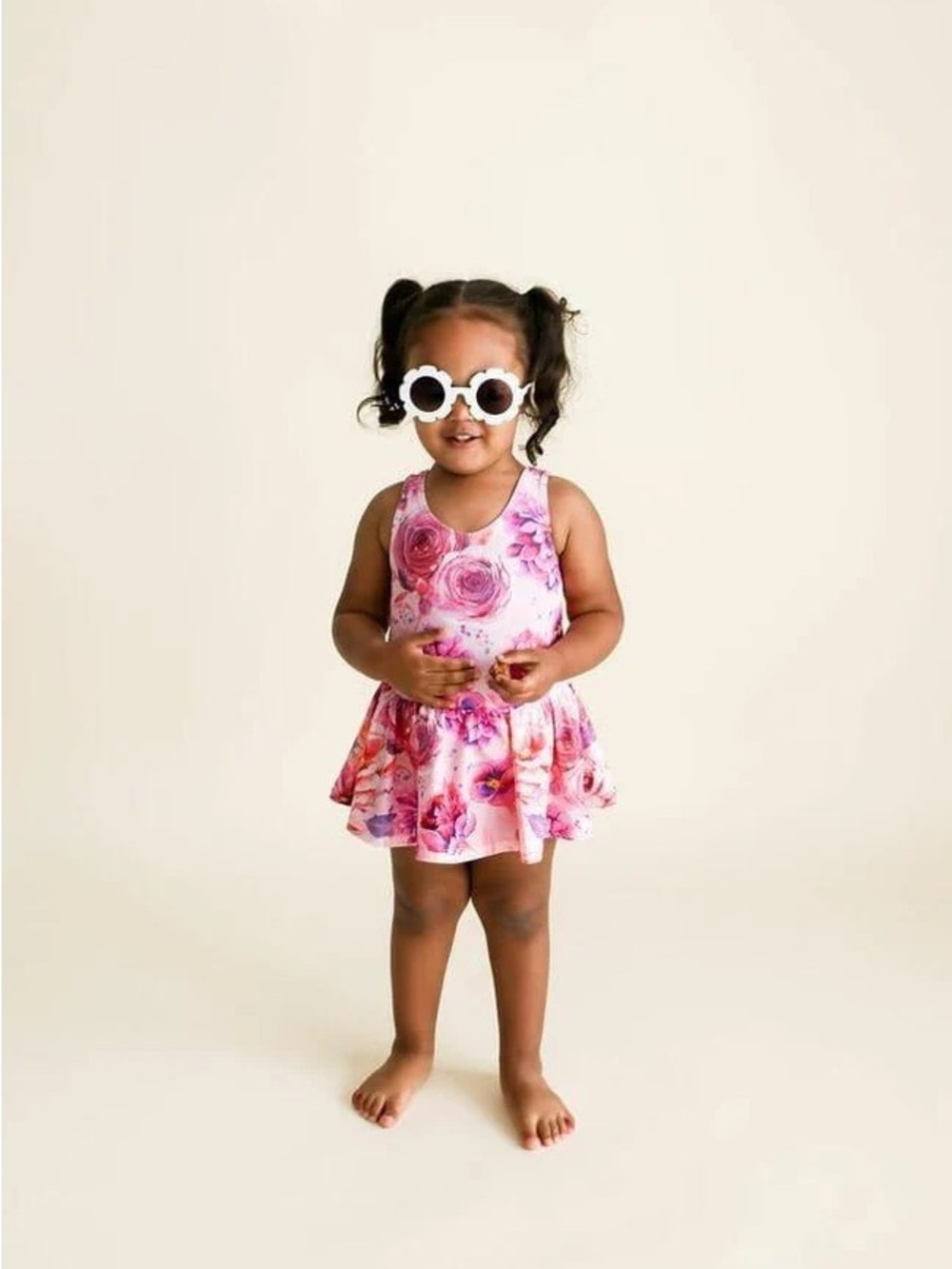 NWT Posh Peanut Amira Girl's One Piece Twirl Skirt Swimsuit 3T Pink Floral - Picture 4 of 8